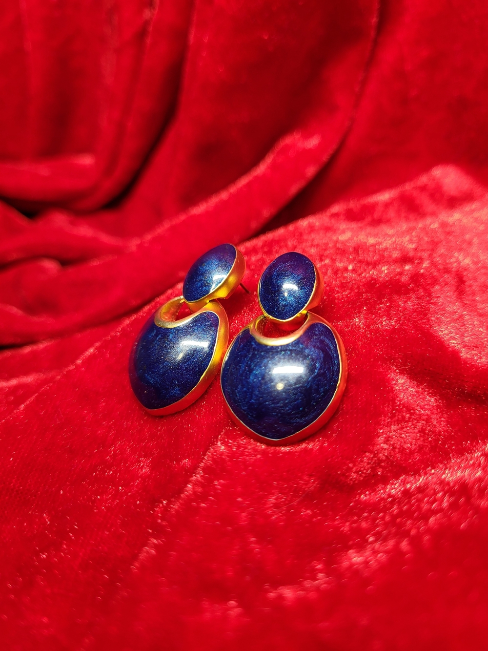 Gold-Tone Navy Blue Drop Earrings - Women Jewelry